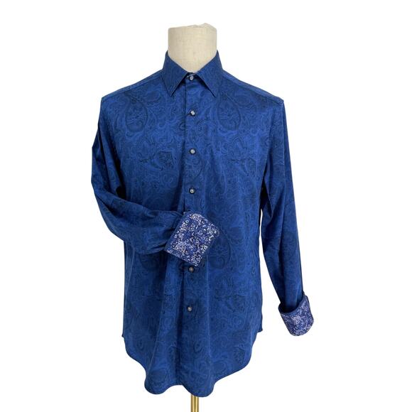 Robert Graham Woven Button Front Long Sleeve Shirt Andretti Dark Navy Blue M - Picture 1 of 9
